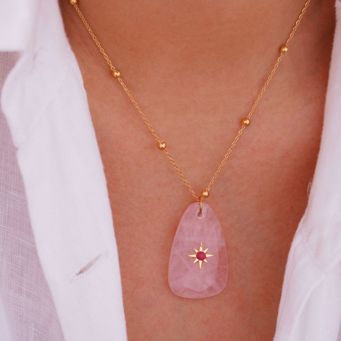 Natural Crystal Necklace with 14K Gold Plated
