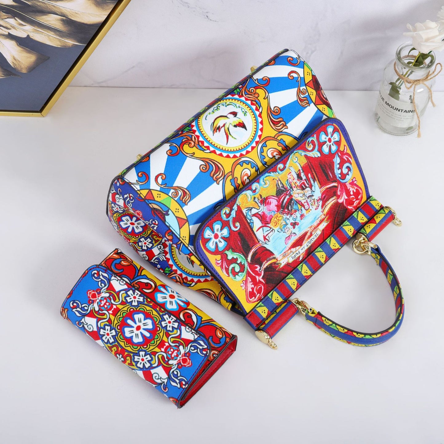 Two Pieces Set Flowery Hand Bags (Get one more wallet as a freebie)