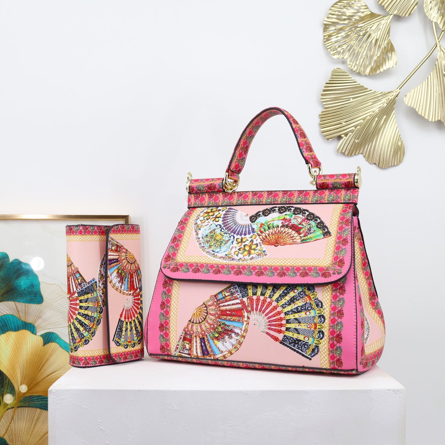 Two Pieces Set Flowery Hand Bags (Get one more wallet as a freebie)