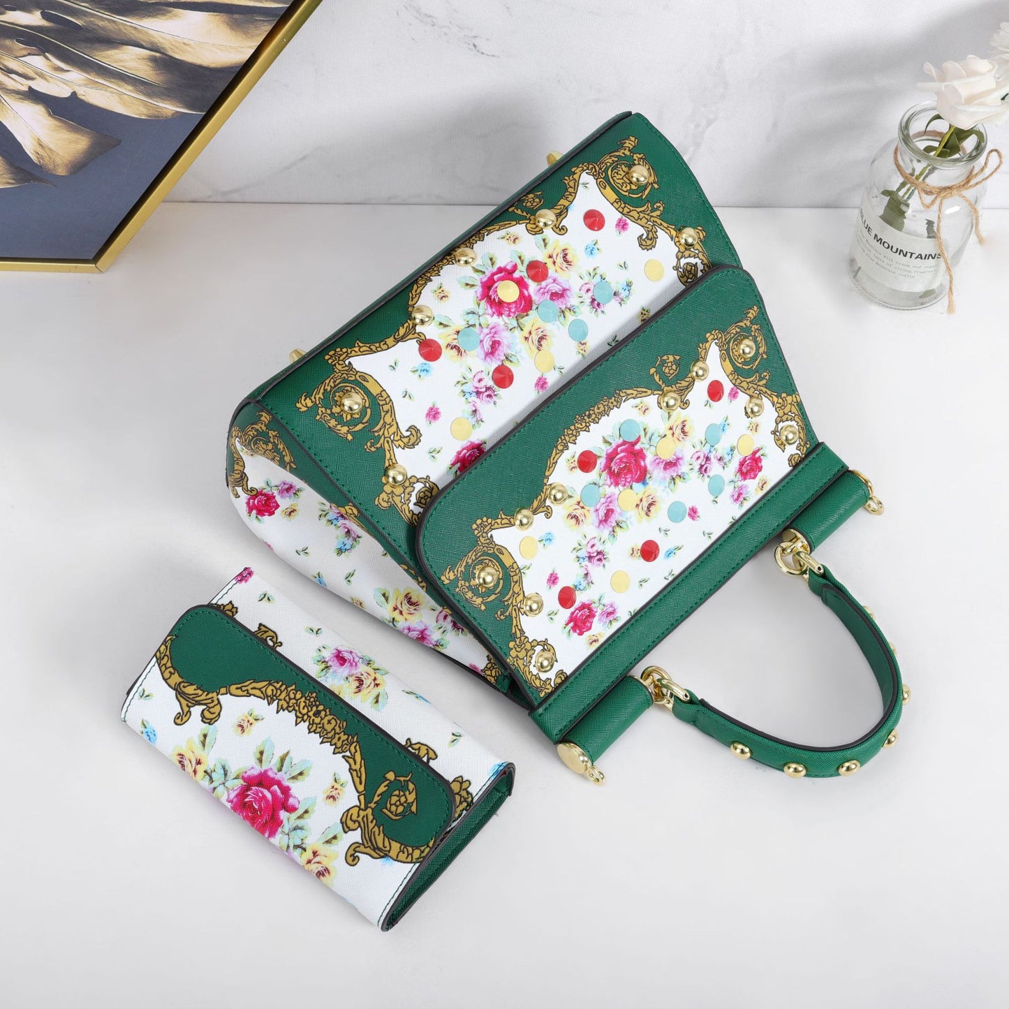 Two Pieces Set Flowery Hand Bags (Get one more wallet as a freebie)