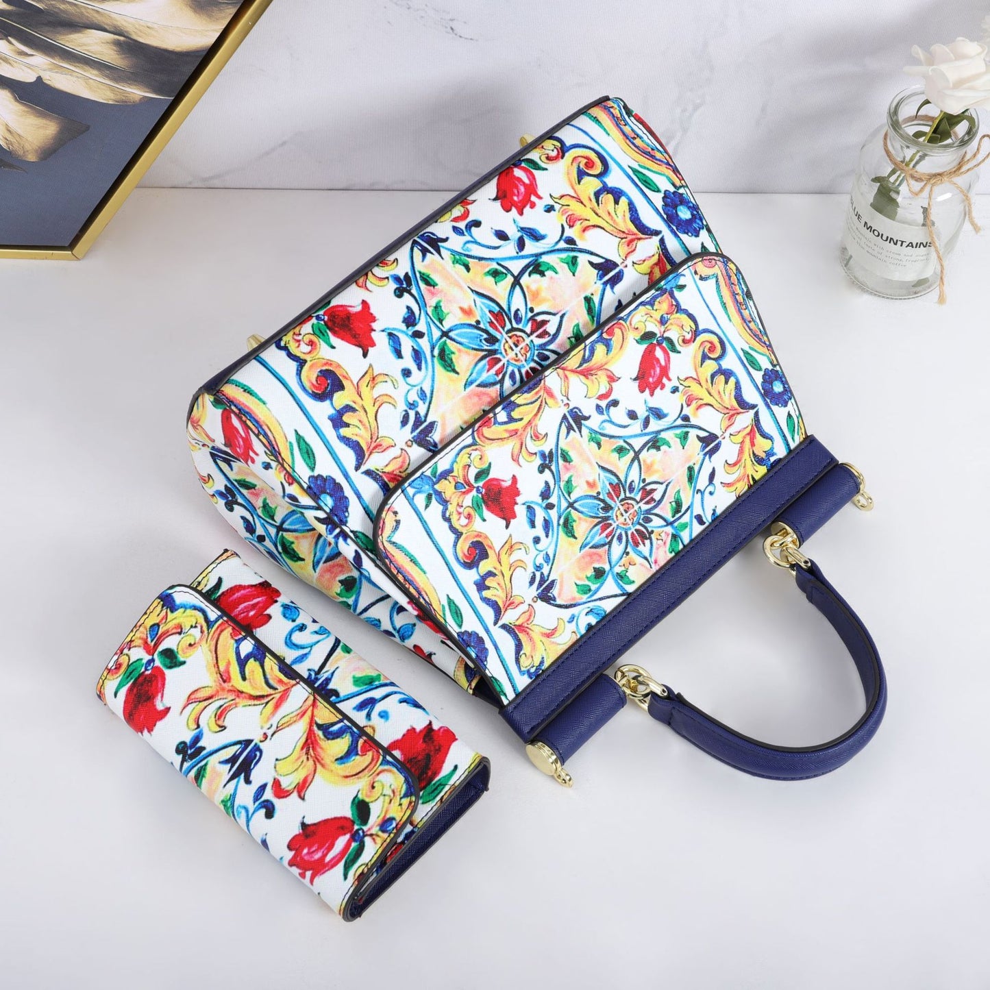 Two Pieces Set Flowery Hand Bags (Get one more wallet as a freebie)