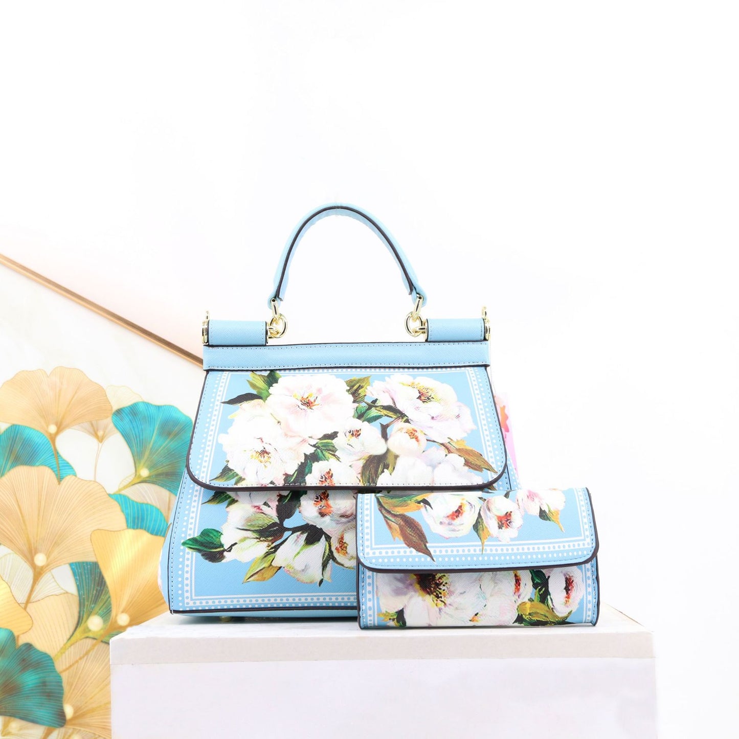 Two Pieces Set Flowery Hand Bags (Get one more wallet as a freebie)