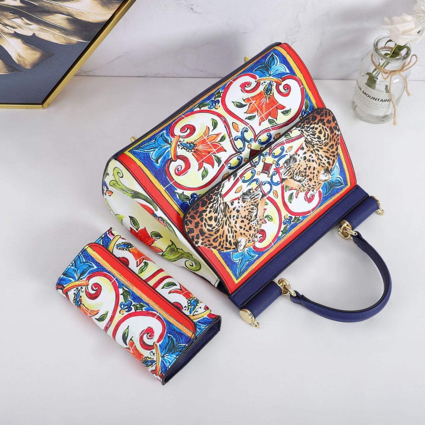 Two Pieces Set Flowery Hand Bags (Get one more wallet as a freebie)