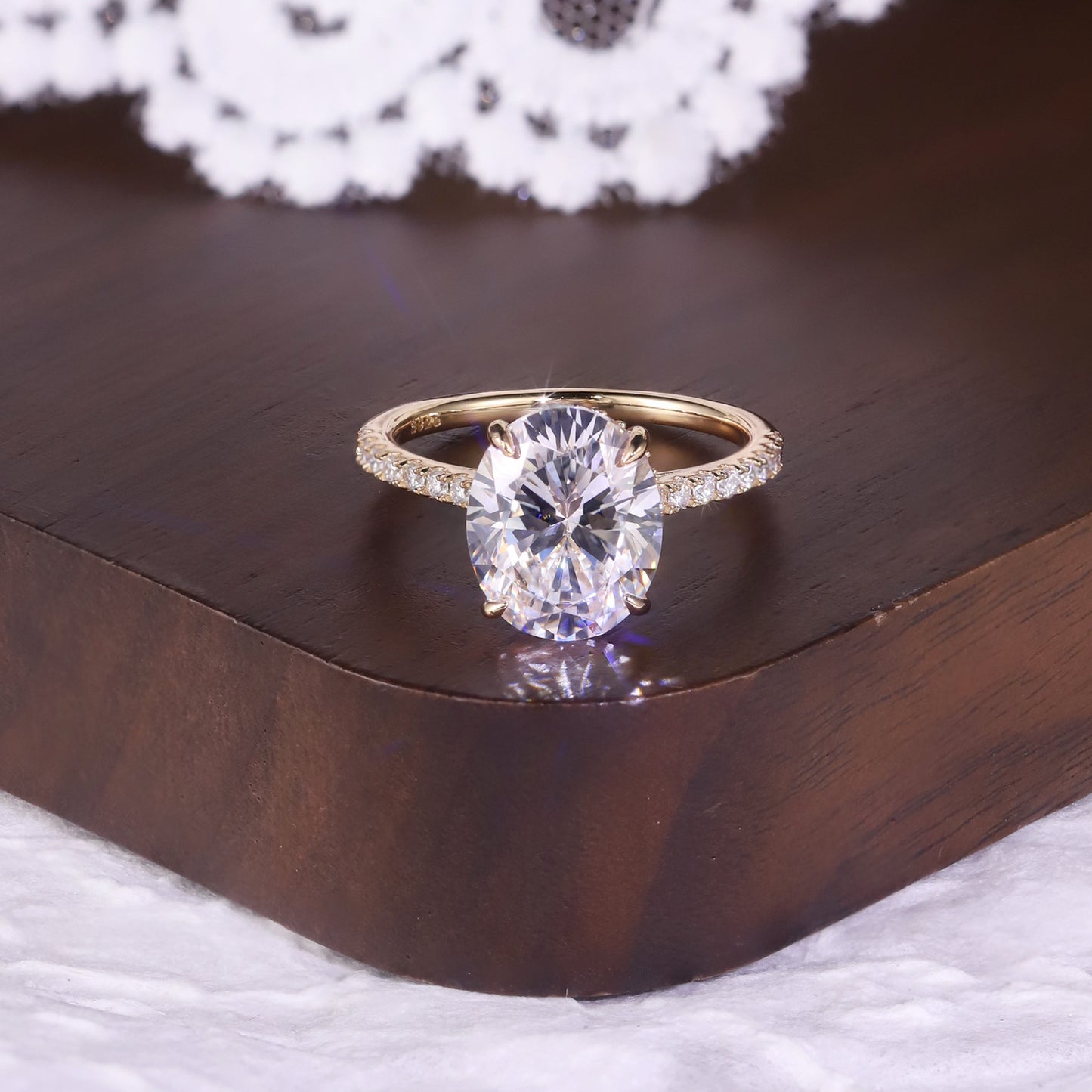 3ct Oval Cut Moissanite Ring 18k Yellow Gold Plated