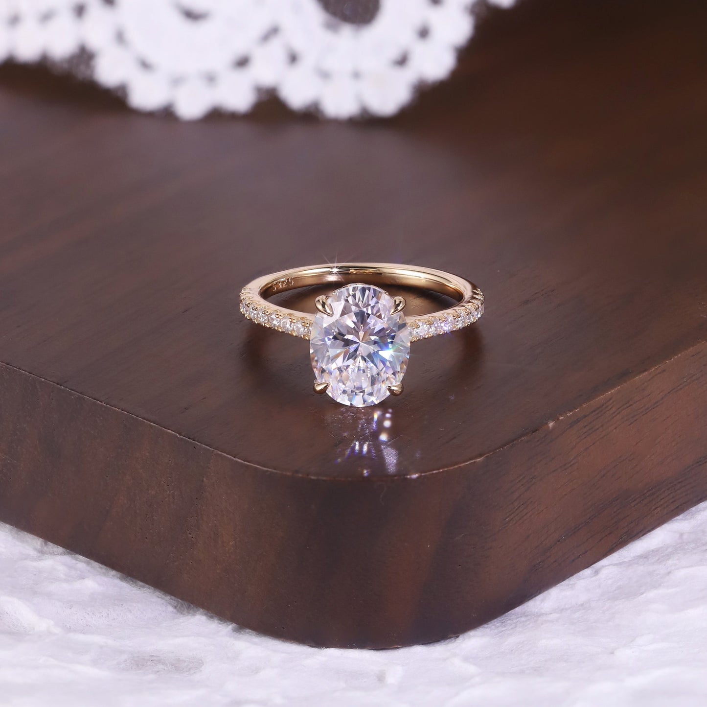 3ct Oval Cut Moissanite Ring 18k Yellow Gold Plated