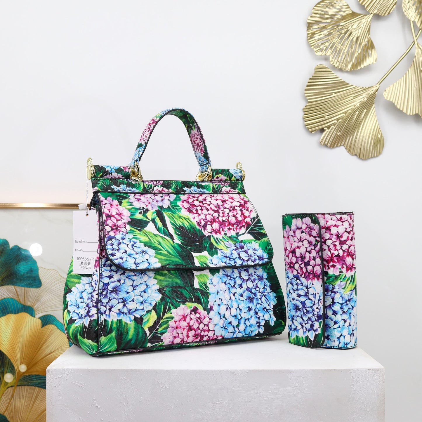 Two Pieces Set Flowery Hand Bags (Get one more wallet as a freebie)