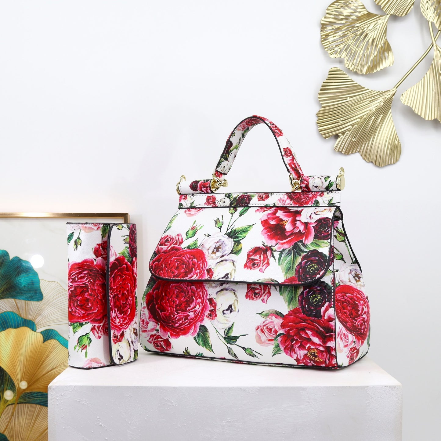 Two Pieces Set Flowery Hand Bags (Get one more wallet as a freebie)