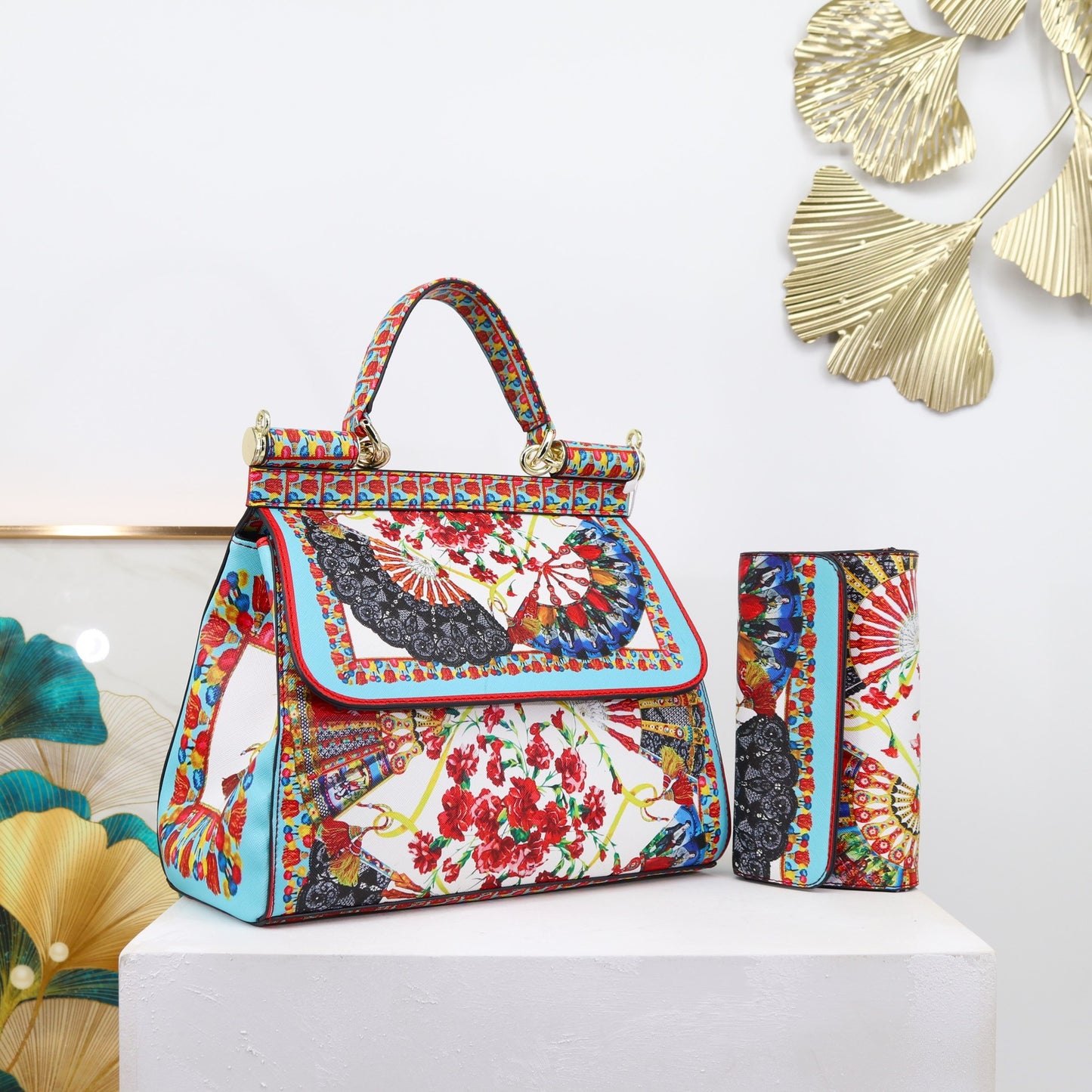 Two Pieces Set Flowery Hand Bags (Get one more wallet as a freebie)