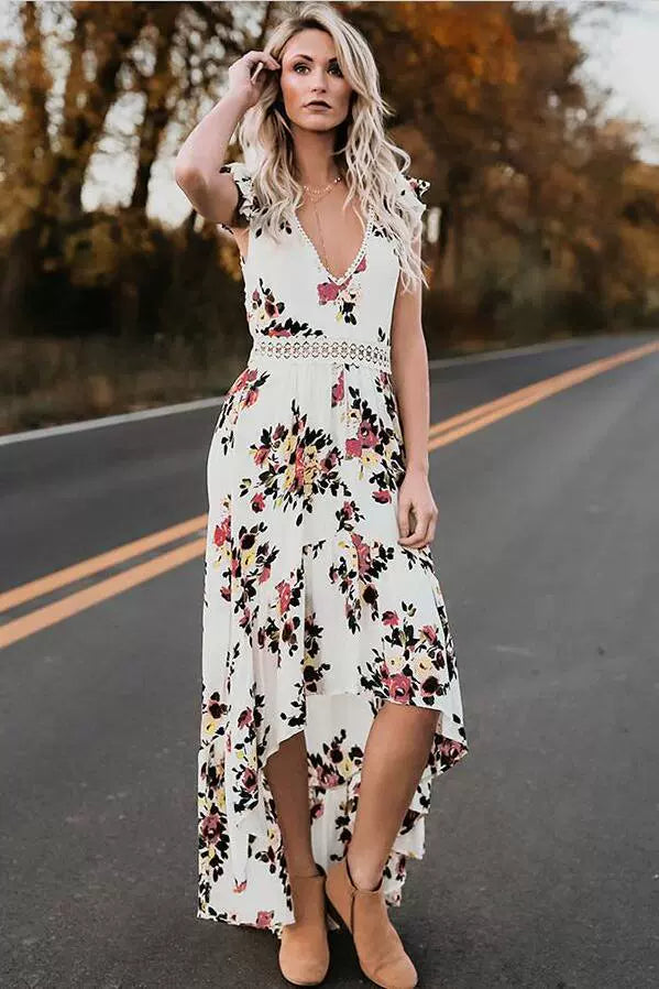 Summer Backless Lace Flowery Beach Dress