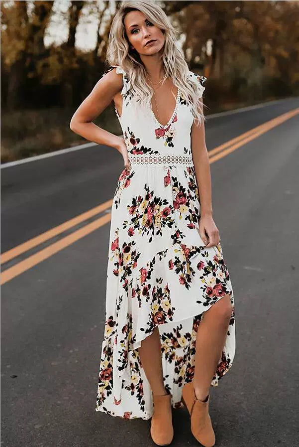 Summer Backless Lace Flowery Beach Dress