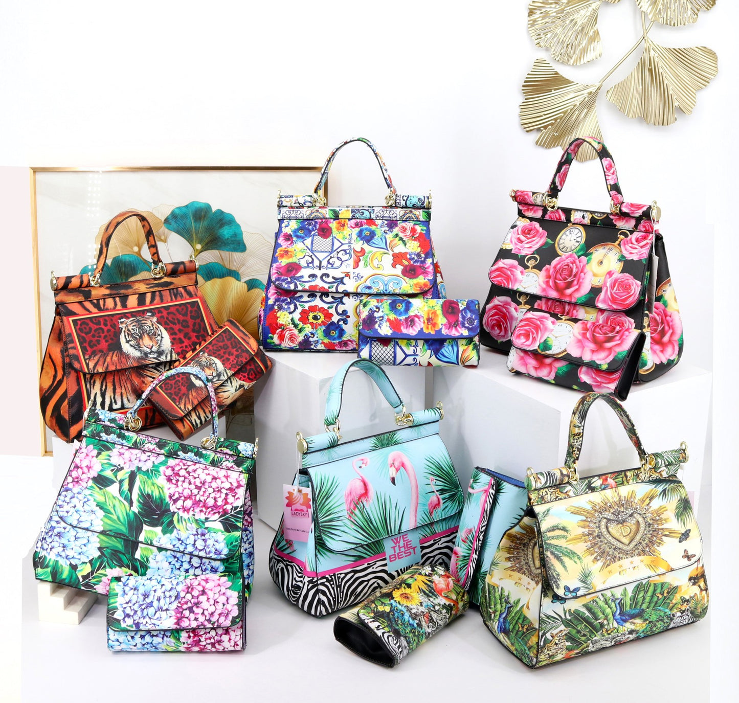 Two Pieces Set Flowery Hand Bags (Get one more wallet as a freebie)