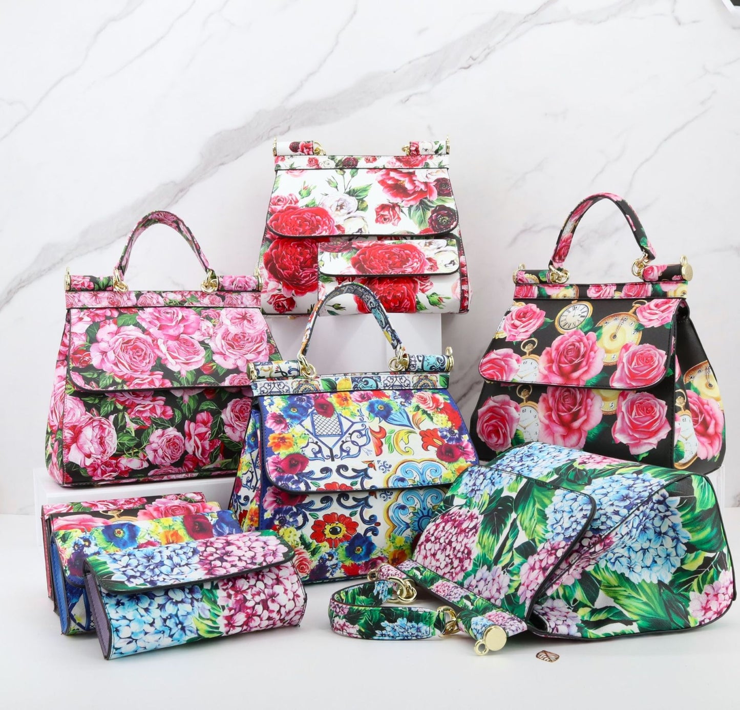 Two Pieces Set Flowery Hand Bags (Get one more wallet as a freebie)