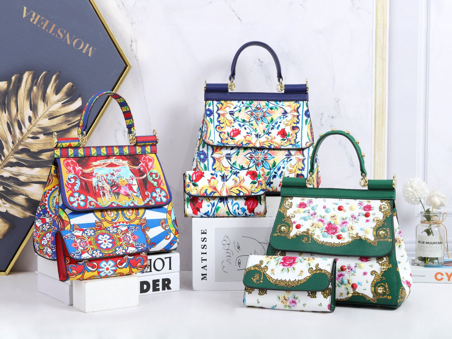 Two Pieces Set Flowery Hand Bags (Get one more wallet as a freebie)