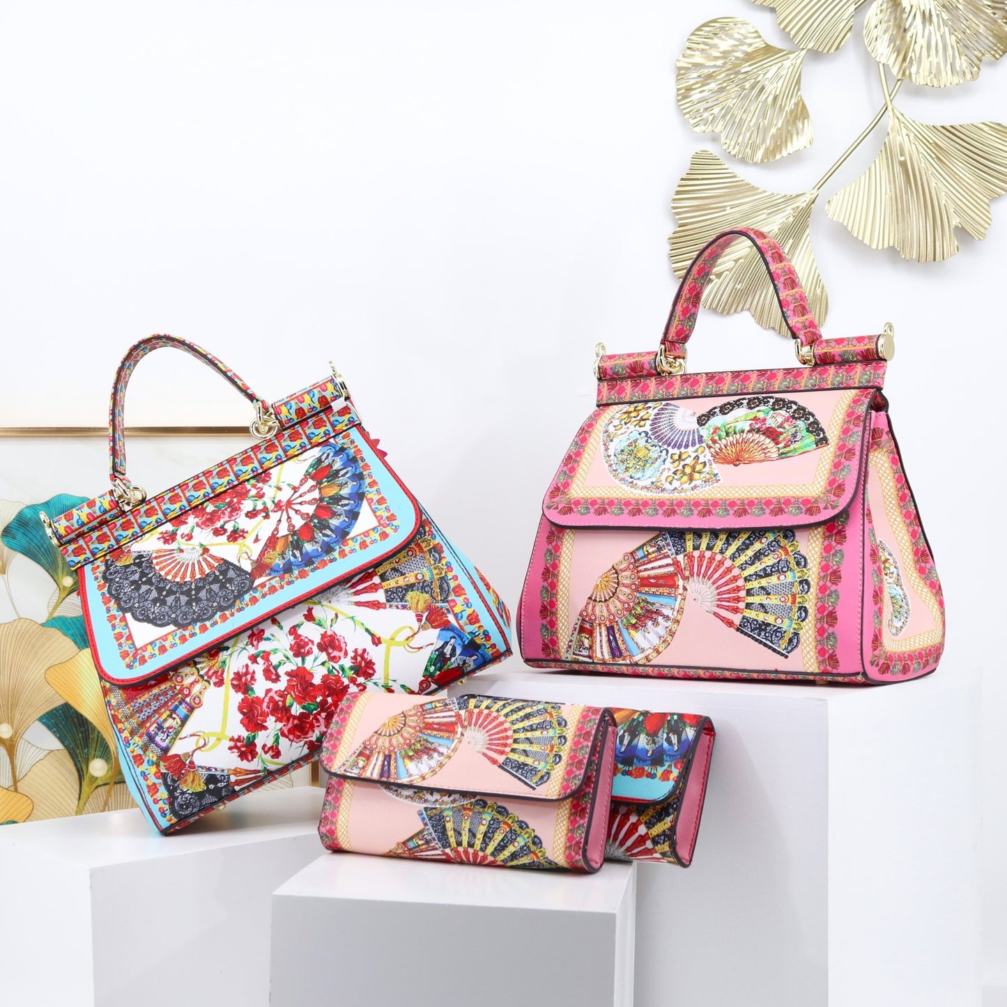 Two Pieces Set Flowery Hand Bags (Get one more wallet as a freebie)