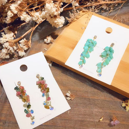 E-001 Handmade Natural Amazonite & Tourmaline Dangling Earrings