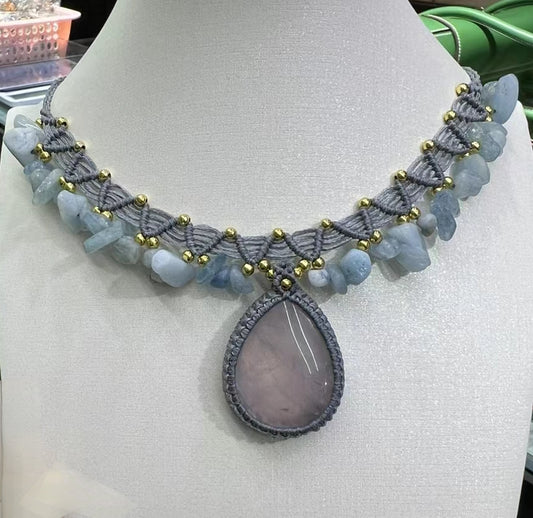 Nature Handmade  Aquamarine&Rose Quartz Necklace