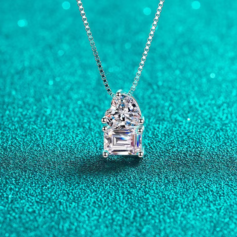 N-005 Suger Moissanite Emerald Cut & Radiant Cut Heart Necklace