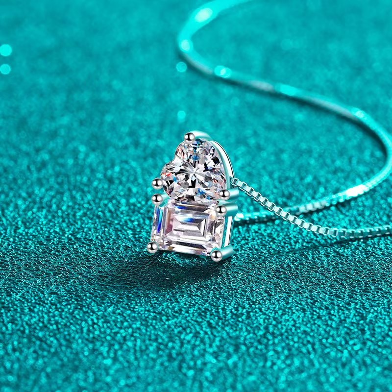 N-005 Suger Moissanite Emerald Cut & Radiant Cut Heart Necklace