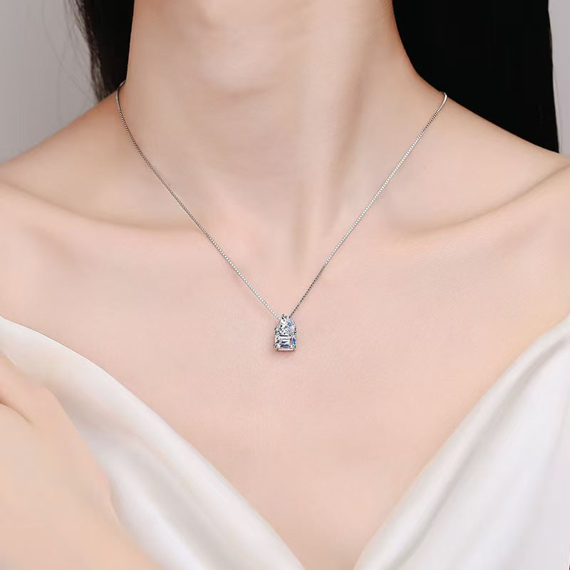 N-005 Suger Moissanite Emerald Cut & Radiant Cut Heart Necklace