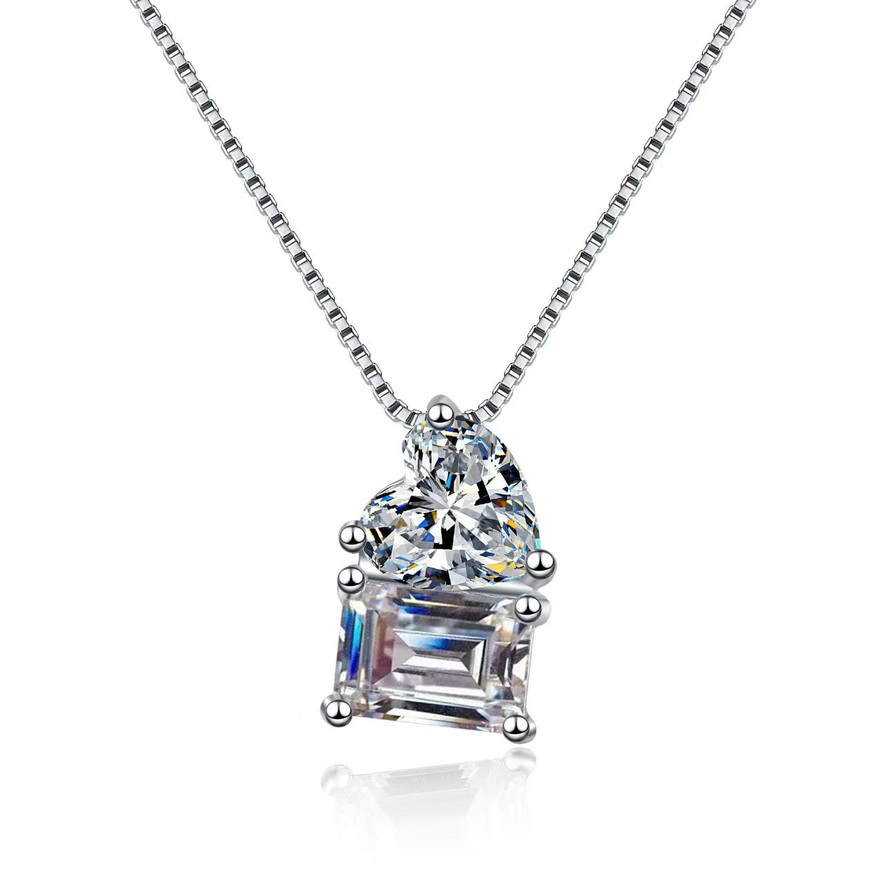 N-005 Suger Moissanite Emerald Cut & Radiant Cut Heart Necklace