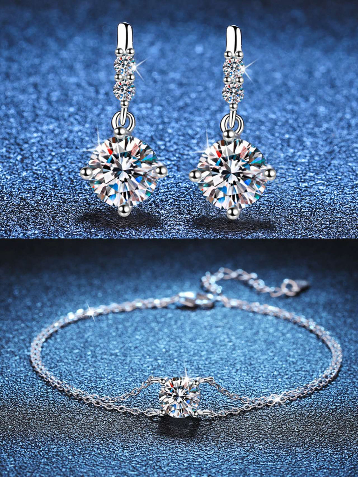 S925 Sterling Silver 1 Carat D Color Moissanite Necklace and Earrings  for Women