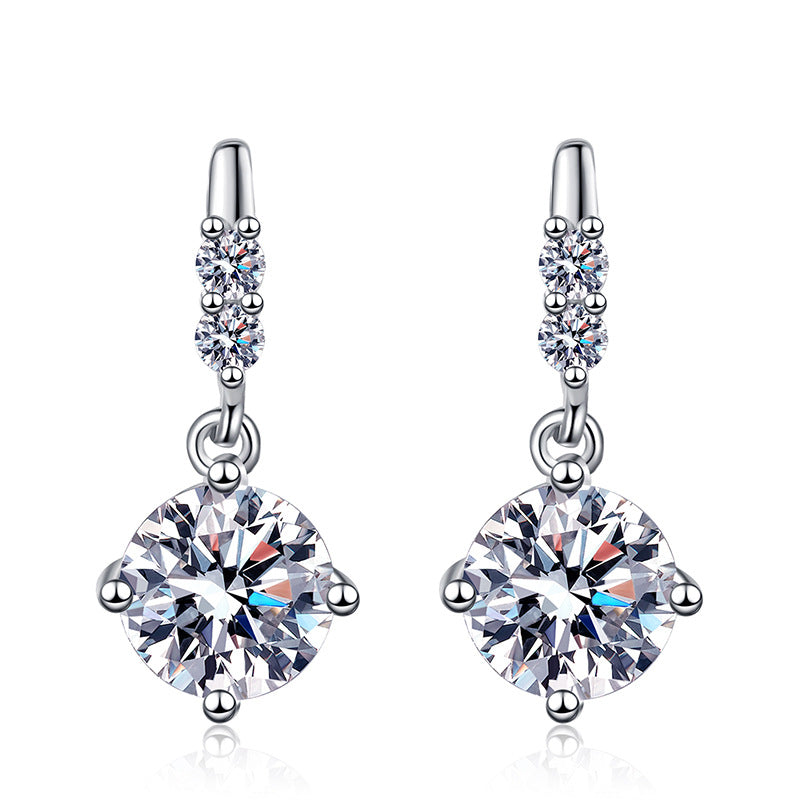 S925 Sterling Silver 1 Carat D Color Moissanite Necklace and Earrings  for Women