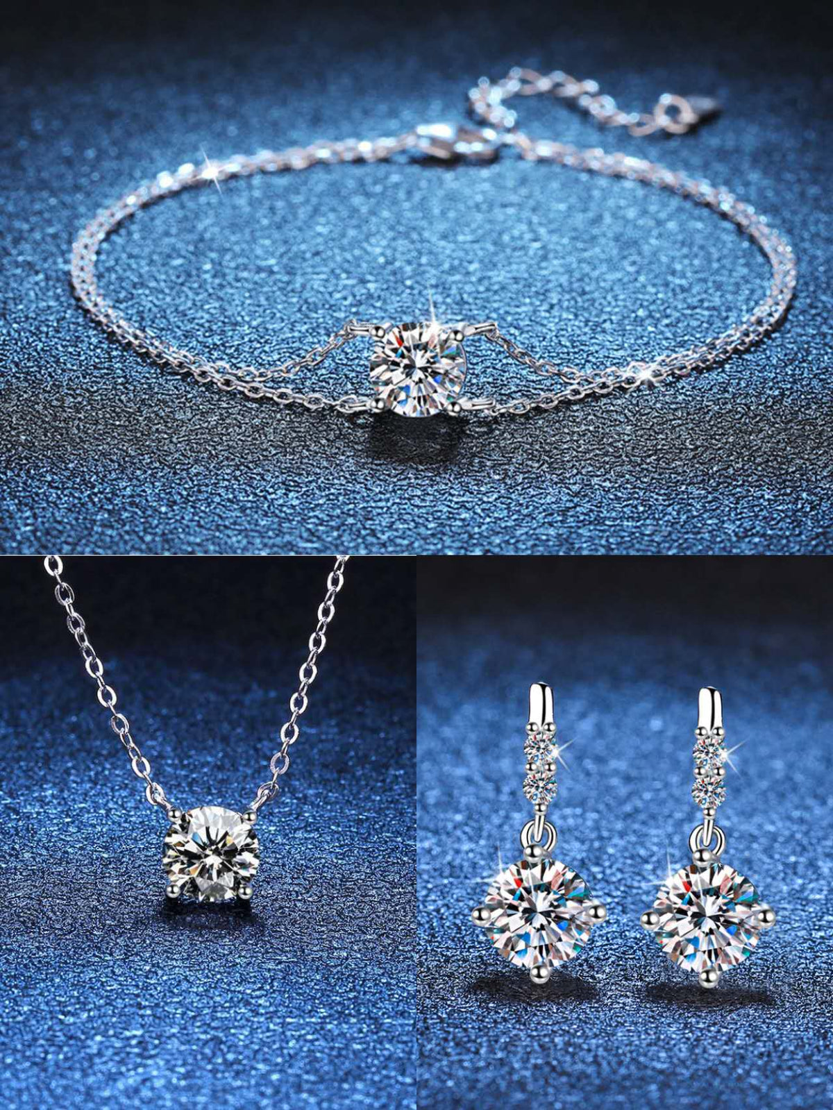 S925 Sterling Silver 1 Carat D Color Moissanite Necklace and Earrings  for Women