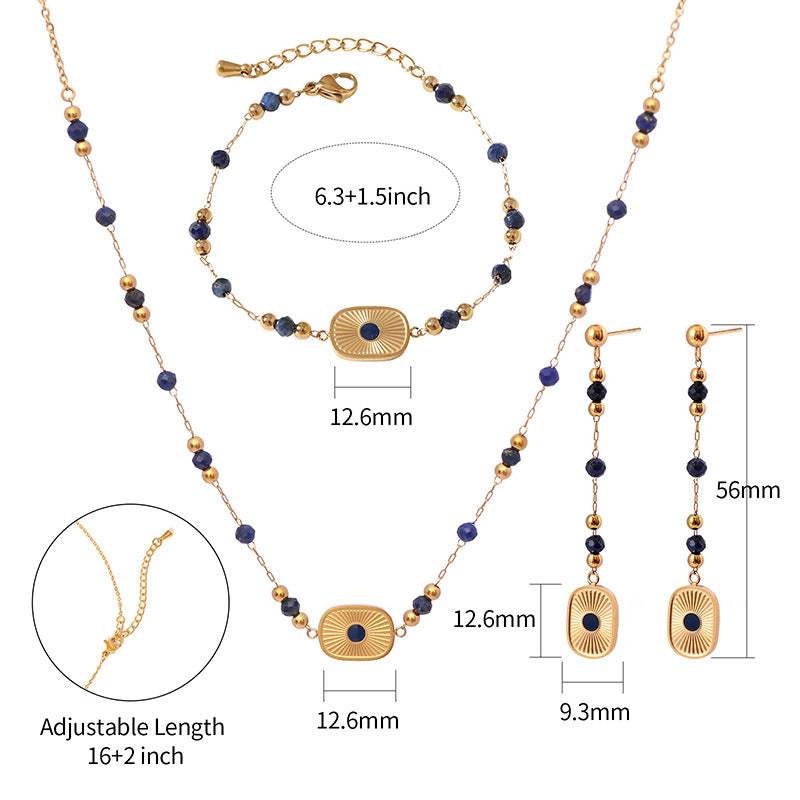 Natural Lapis Lazuli Jewelry Set–Necklace Earrings Bracelet