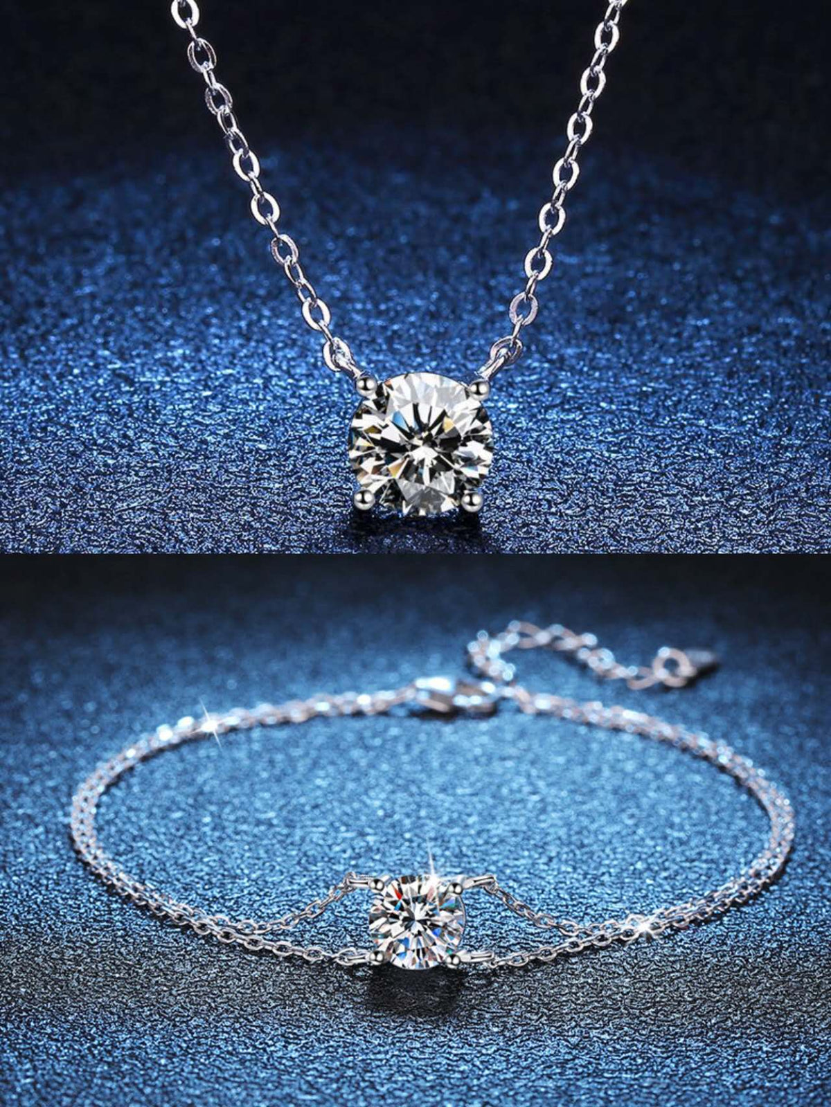 S925 Sterling Silver 1 Carat D Color Moissanite Necklace and Earrings  for Women
