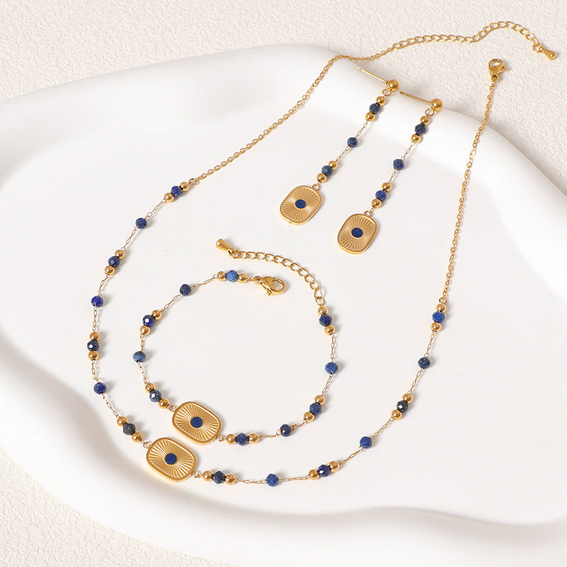 Natural Lapis Lazuli Jewelry Set–Necklace Earrings Bracelet