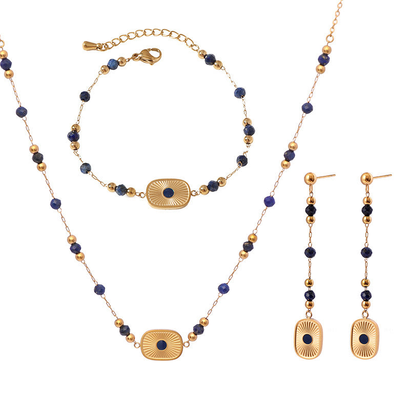 Natural Lapis Lazuli Jewelry Set–Necklace Earrings Bracelet