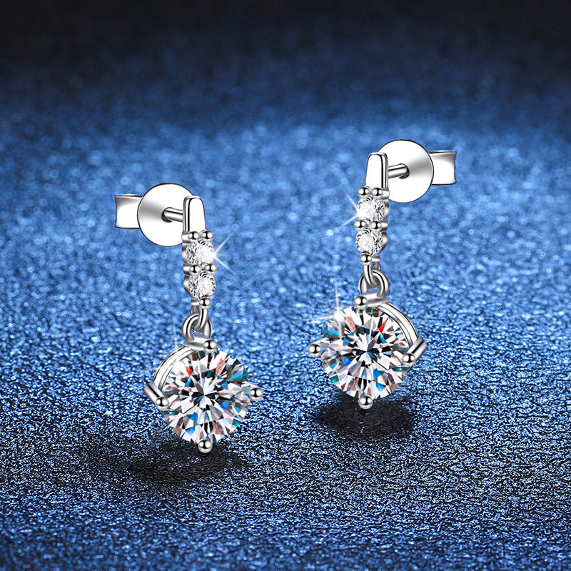 S925 Sterling Silver 1 Carat D Color Moissanite Necklace and Earrings  for Women